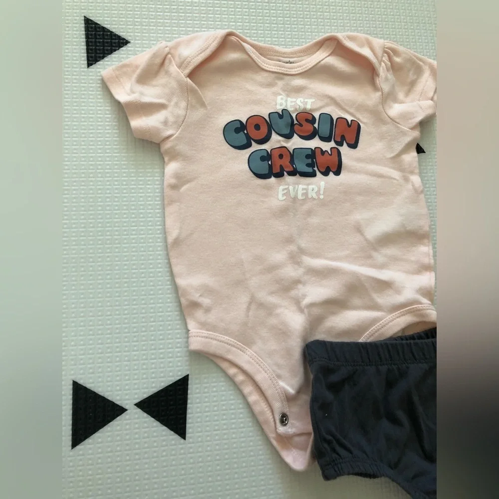 Carter’s|Baby girl set,light pink bodysuit onesie COUSIN CREW & diaper cover•••